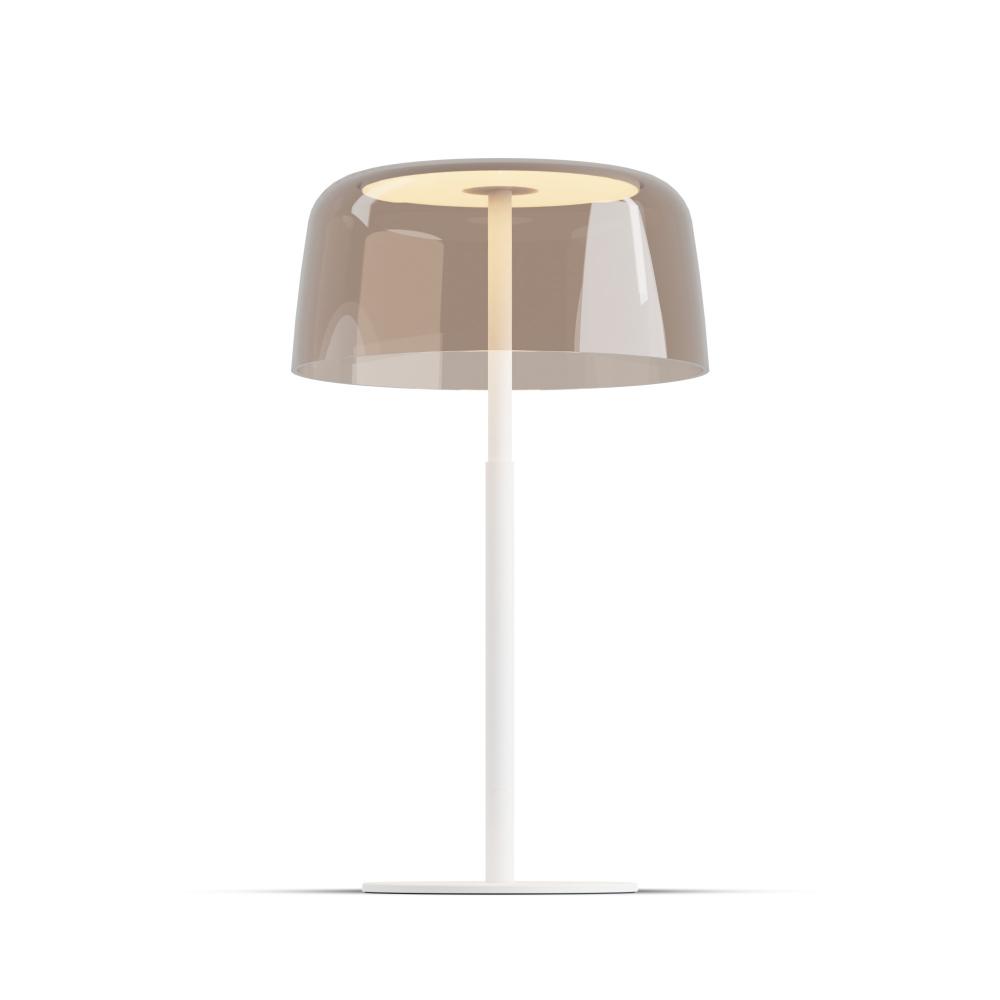 Yurei Table Lamp (Matte White) with 14" Transparent Polymer Shade, Tea